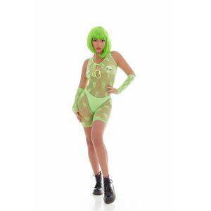KandiHouse Out Of This World 4pc Green Bodysuit Set One Size Alien Mesh Lingerie